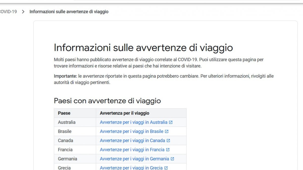 Coronavirus, Google mostra le informazioni per viaggiare informati